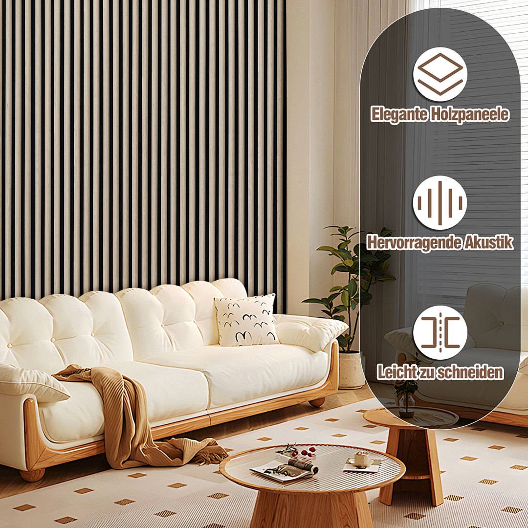 4x 3D Akustikpaneel Halbrund 120x60 cm Wandpaneel MDF/PET-Filz, Lamellenwand Schallschutz Raumakustik Weißeiche