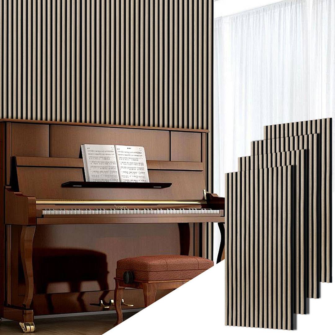 4x 3D Akustikpaneel Halbrund 120x60 cm Wandpaneel MDF/PET-Filz, Lamellenwand Schallschutz Raumakustik Weißeiche