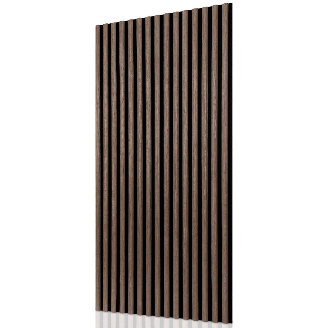 1x 3D Akustikpaneel Halbrund 120x60 cm Wandpaneel MDF/PET-Filz, Lamellenwand Schallschutz Raumakustik Schwarznuss