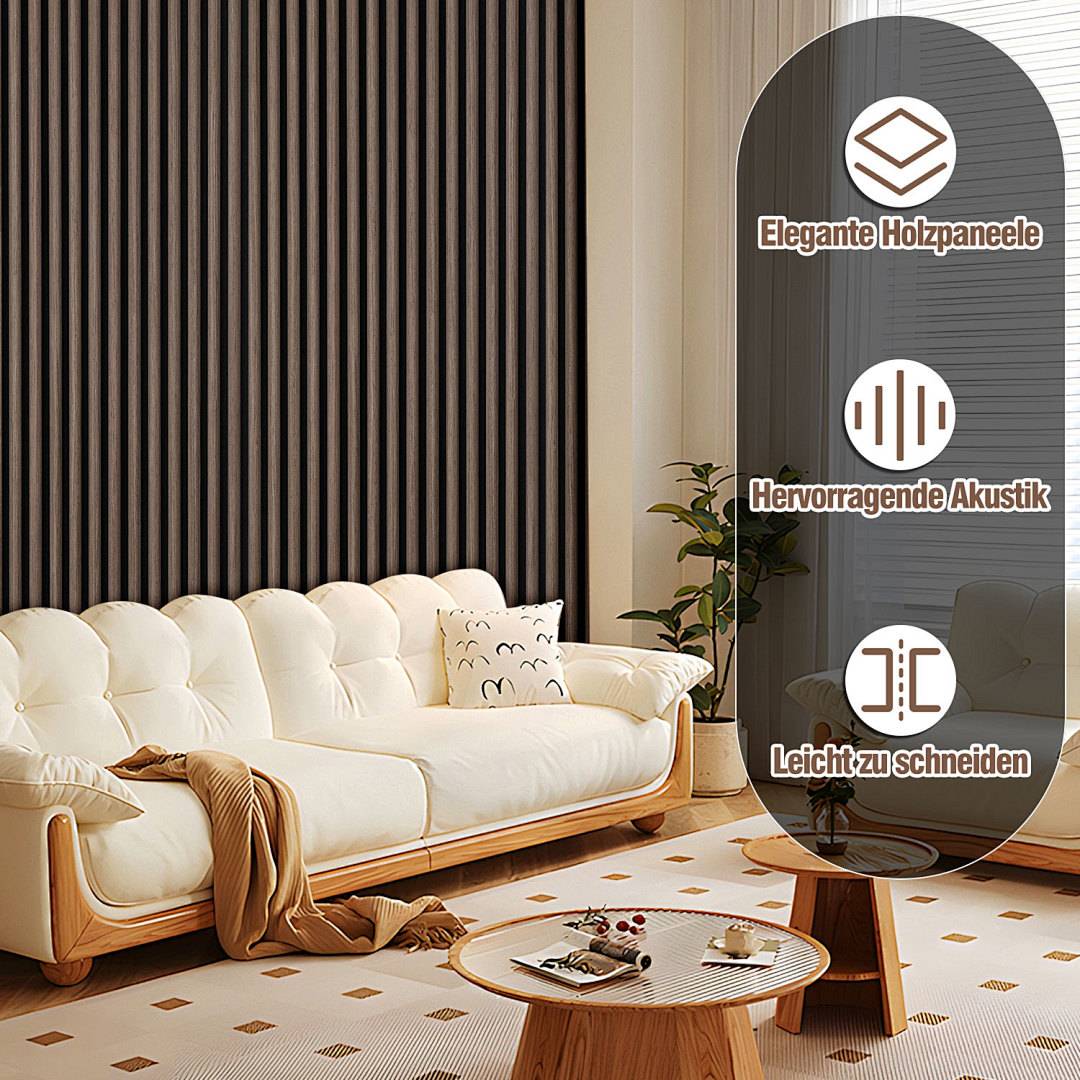 1x 3D Akustikpaneel Halbrund 120x60 cm Wandpaneel MDF/PET-Filz, Lamellenwand Schallschutz Raumakustik Schwarznuss