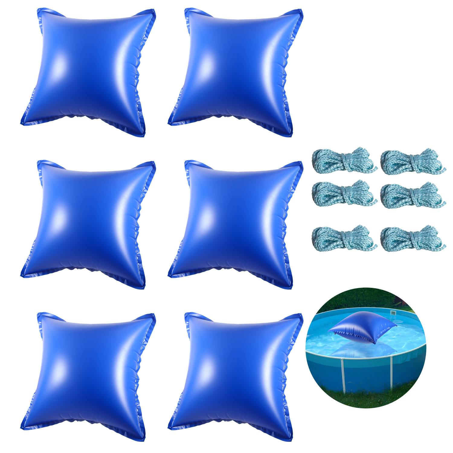 Poolkissen 120x120cm | Winterkissen für Pool | Luftkissen Poolabdeckung Quadratisch | Frostbeständig bis -25°C | PVC Material | 6 Stück
