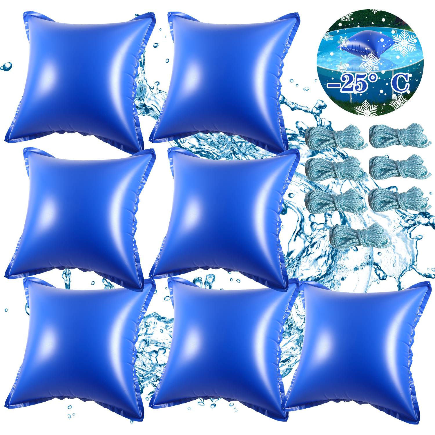Poolkissen 120x120cm | Winterkissen für Pool | Luftkissen Poolabdeckung Quadratisch | Frostbeständig bis -25°C | PVC Material | 7 Stück