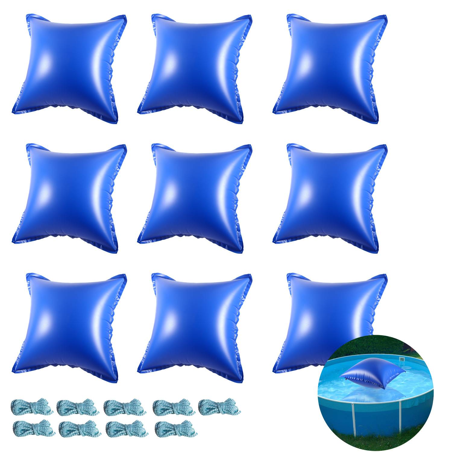 Poolkissen 120x120cm | Winterkissen für Pool | Luftkissen Poolabdeckung Quadratisch | Frostbeständig bis -25°C | PVC Material | 9 Stück