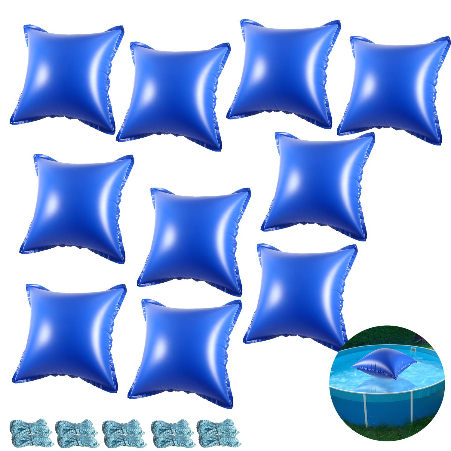 Poolkissen 120x120cm | Winterkissen für Pool | Luftkissen Poolabdeckung Quadratisch | Frostbeständig bis -25°C | PVC Material | 10 Stück