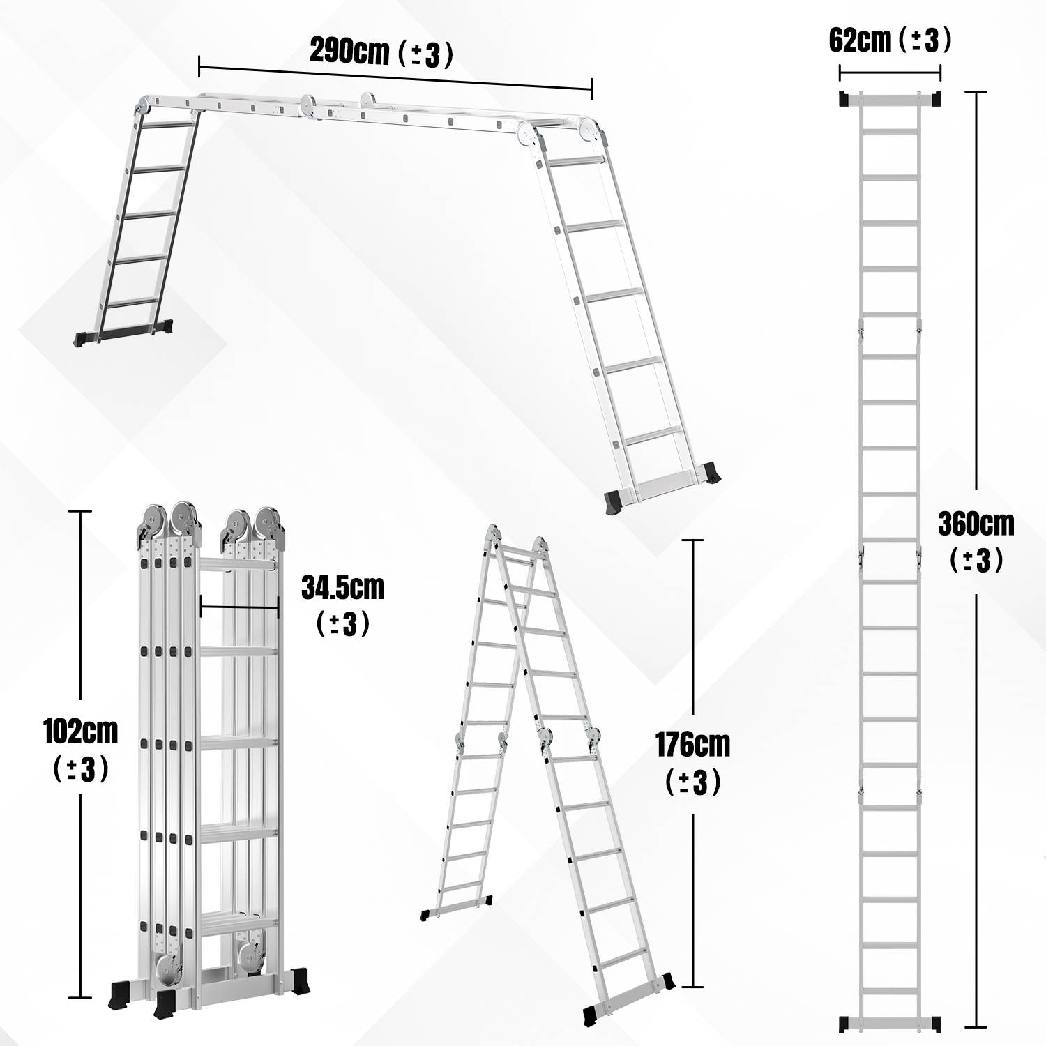 Aluminium Gelenkleiter 4x5 Stufen, Vielzweckleiter klappbar, Haushaltsleiter, Silber, 150 kg