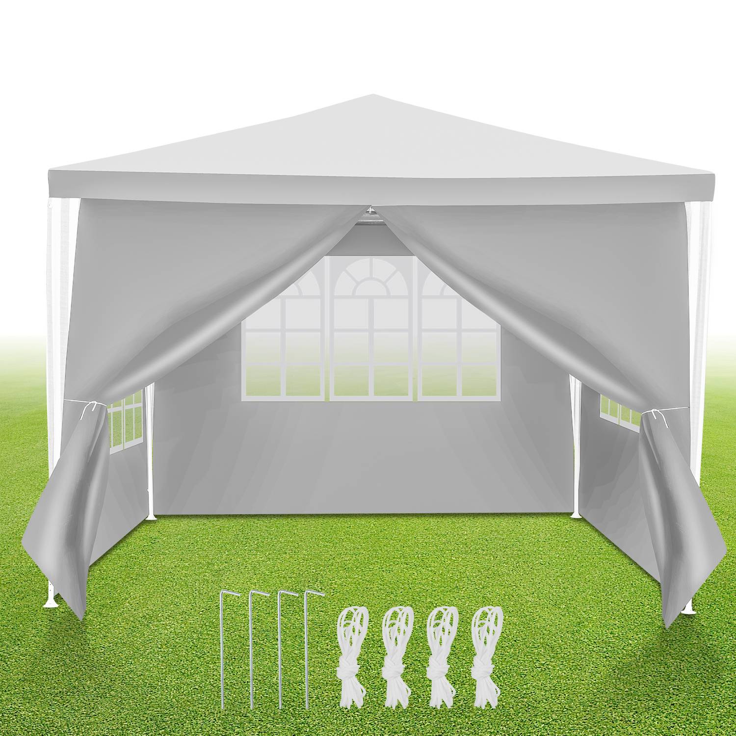 Pavillon 3x3m Gartenzelt wasserdicht Partyzelt mit Fenstern PE Plane für Garten Terrasse Geburtstag Weiß
