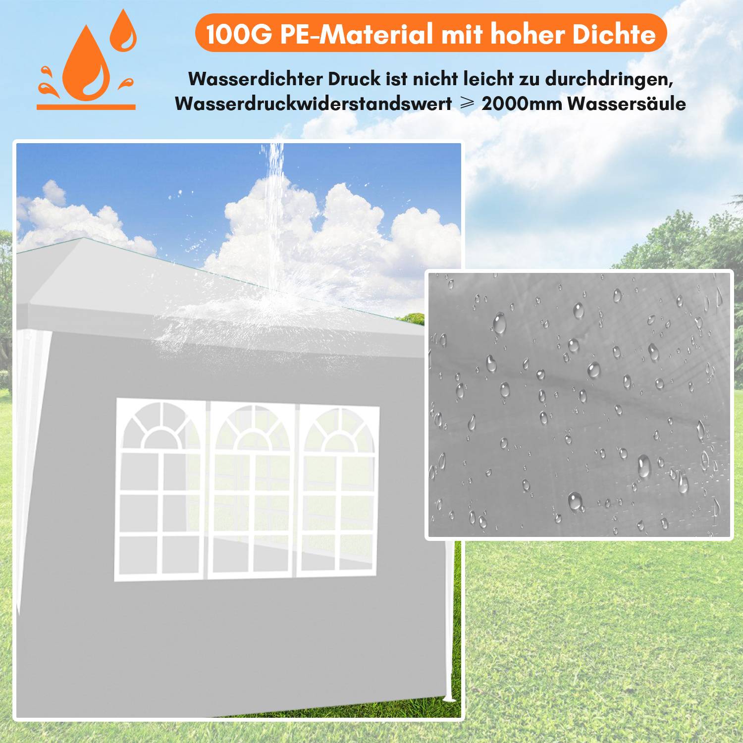Pavillon 3x3m Partyzelt mit stabilem Metallrahmen wasserdichtes Gartenzelt für bis zu 3 Personen Weiß