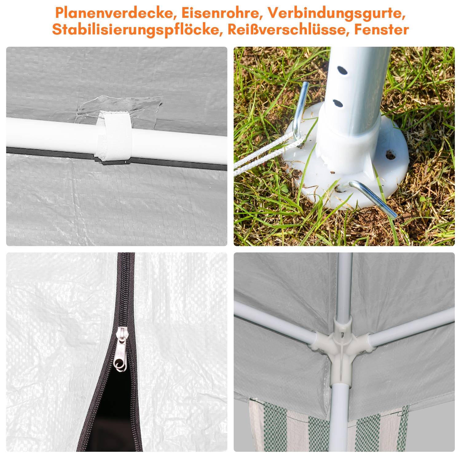 Gartenzelt 3x3m Pavillon mit PE Plane UV Schutz wasserdicht Festzelt für Terrasse und Outdoor Party Weiß