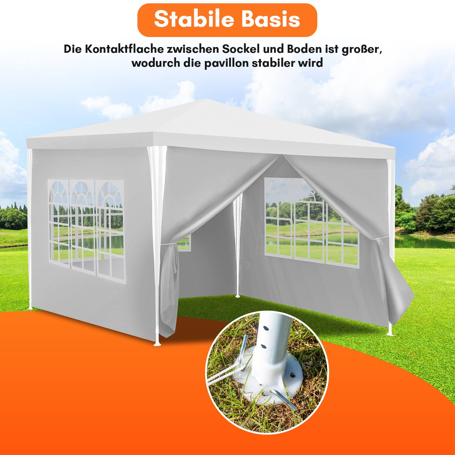 Gartenzelt 3x3m Pavillon mit PE Plane UV Schutz wasserdicht Festzelt für Terrasse und Outdoor Party Weiß