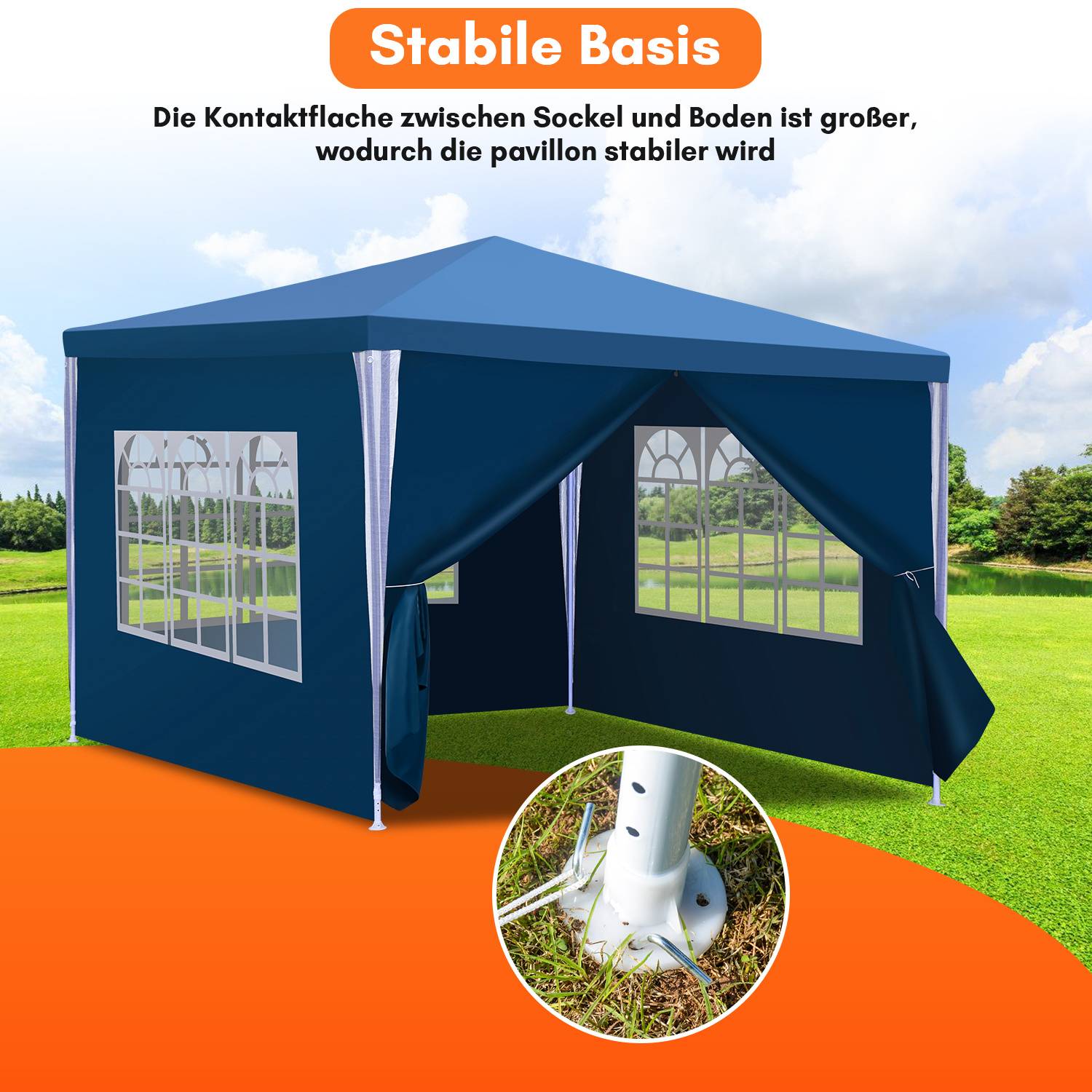 Gartenzelt 3x3m Pavillon mit PE Plane UV Schutz wasserdicht Festzelt für Terrasse und Outdoor Party Blau