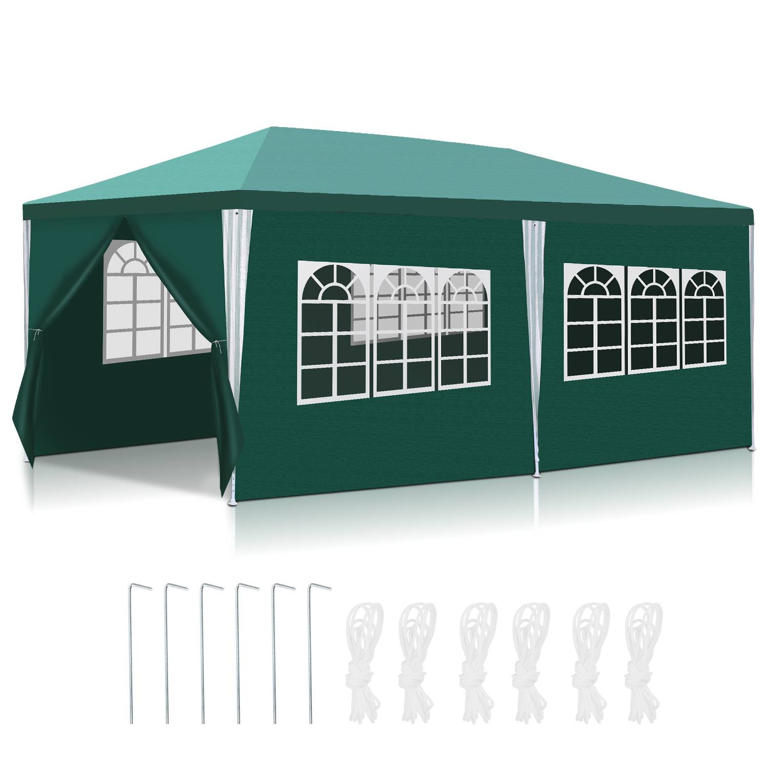 Pavillon 3x6m Gartenzelt wasserdicht Partyzelt mit Fenstern PE Plane für Garten Terrasse Geburtstag Grün