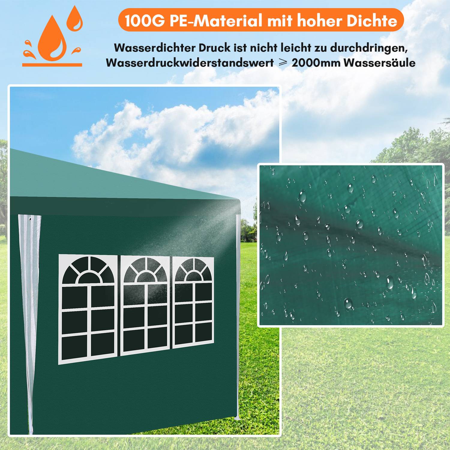 Partyzelt 3x6m wasserdicht Pavillon mit Seitenwänden und Fenstern für Gartenparty BBQ Hochzeit Grün