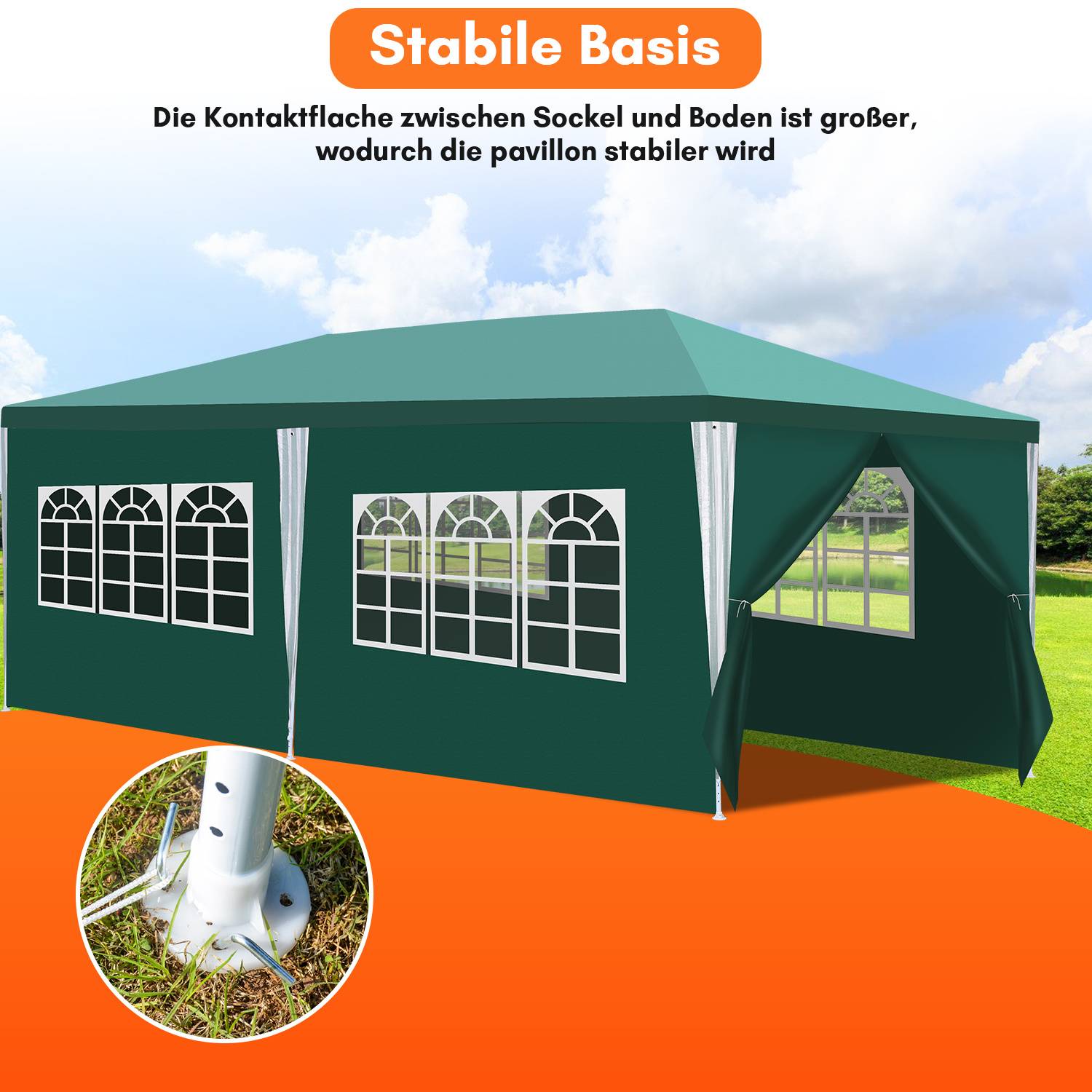 Partyzelt 3x6m Gartenzelt mit Fenstern und Seitenwänden wasserdichter Pavillon für Feiern im Freien Grün