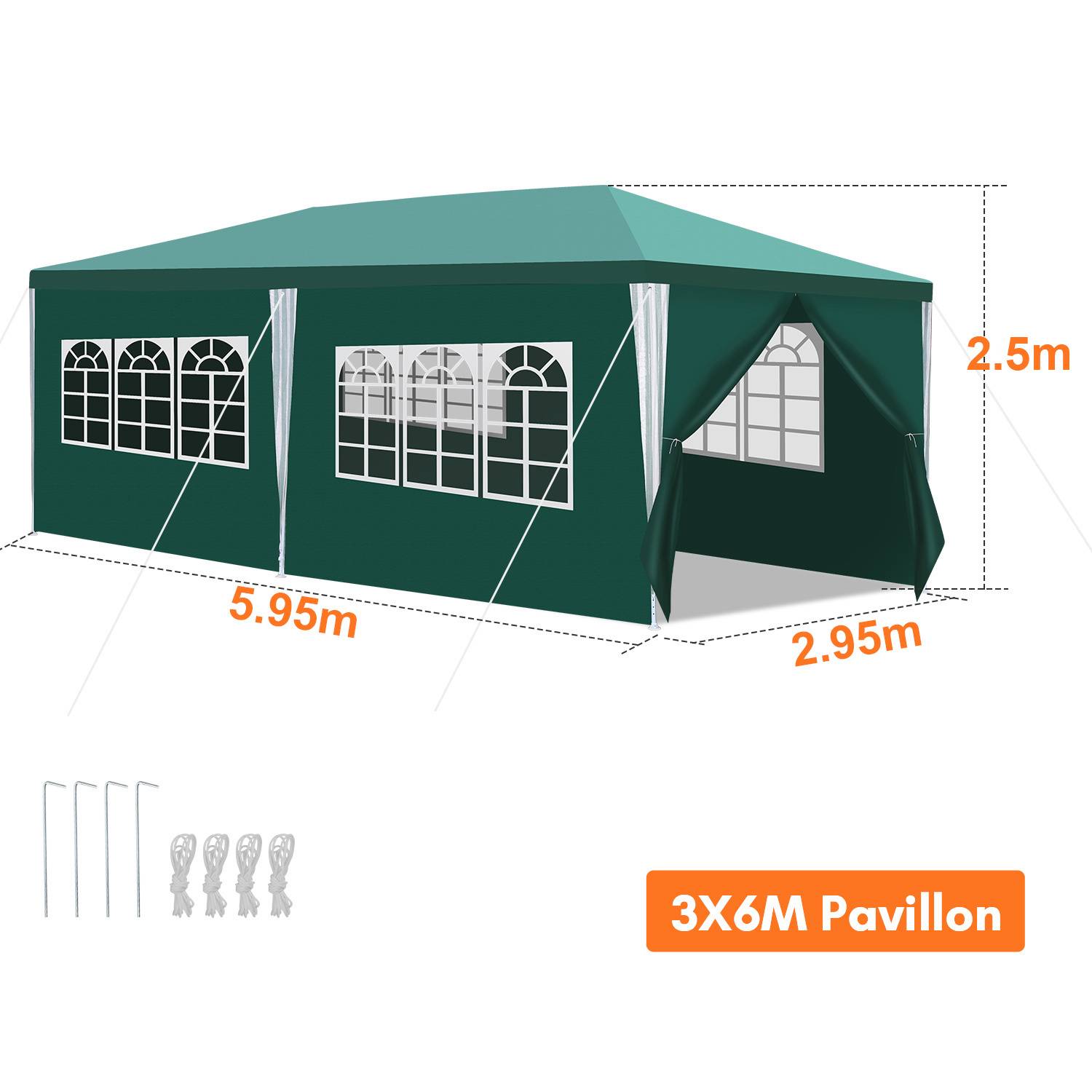 Partyzelt 3x6m wasserdicht Pavillon mit Seitenwänden und Fenstern für Gartenparty BBQ Hochzeit Grün