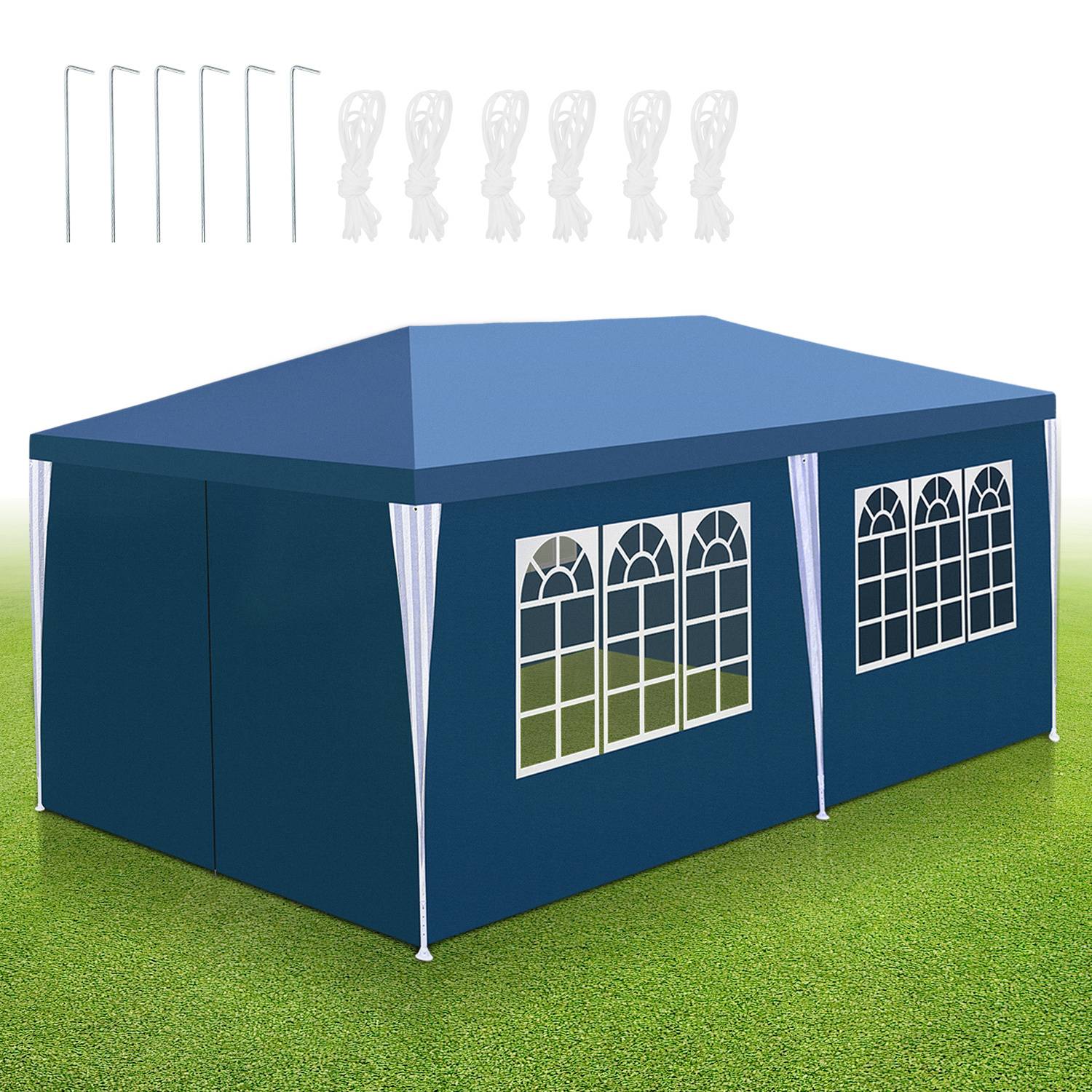Partyzelt 3x6m wasserdicht Pavillon mit Seitenwänden und Fenstern für Gartenparty BBQ Hochzeit Blau