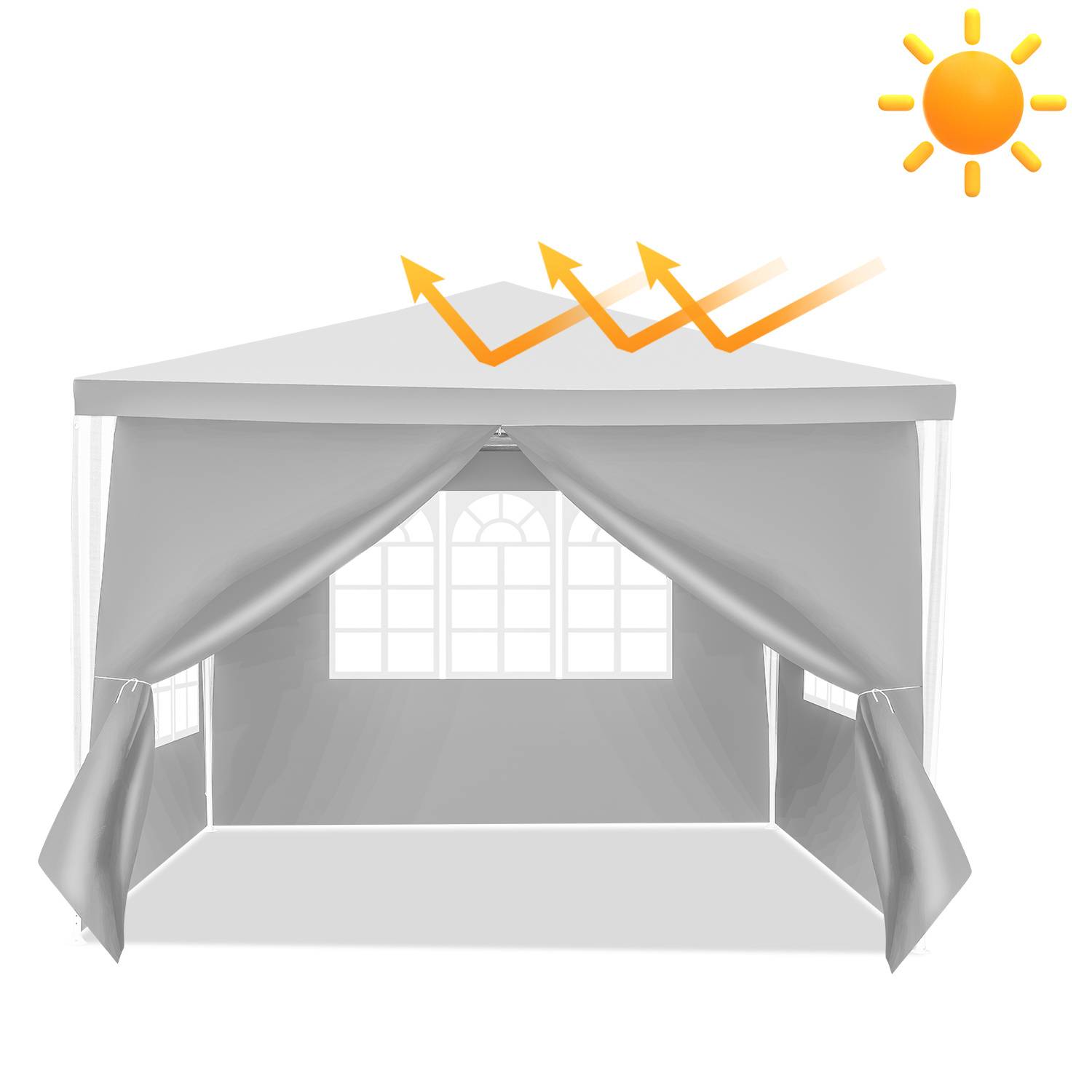 Gartenzelt 3x3m Pavillon mit PE Plane UV Schutz wasserdicht Festzelt für Terrasse und Outdoor Party Weiß