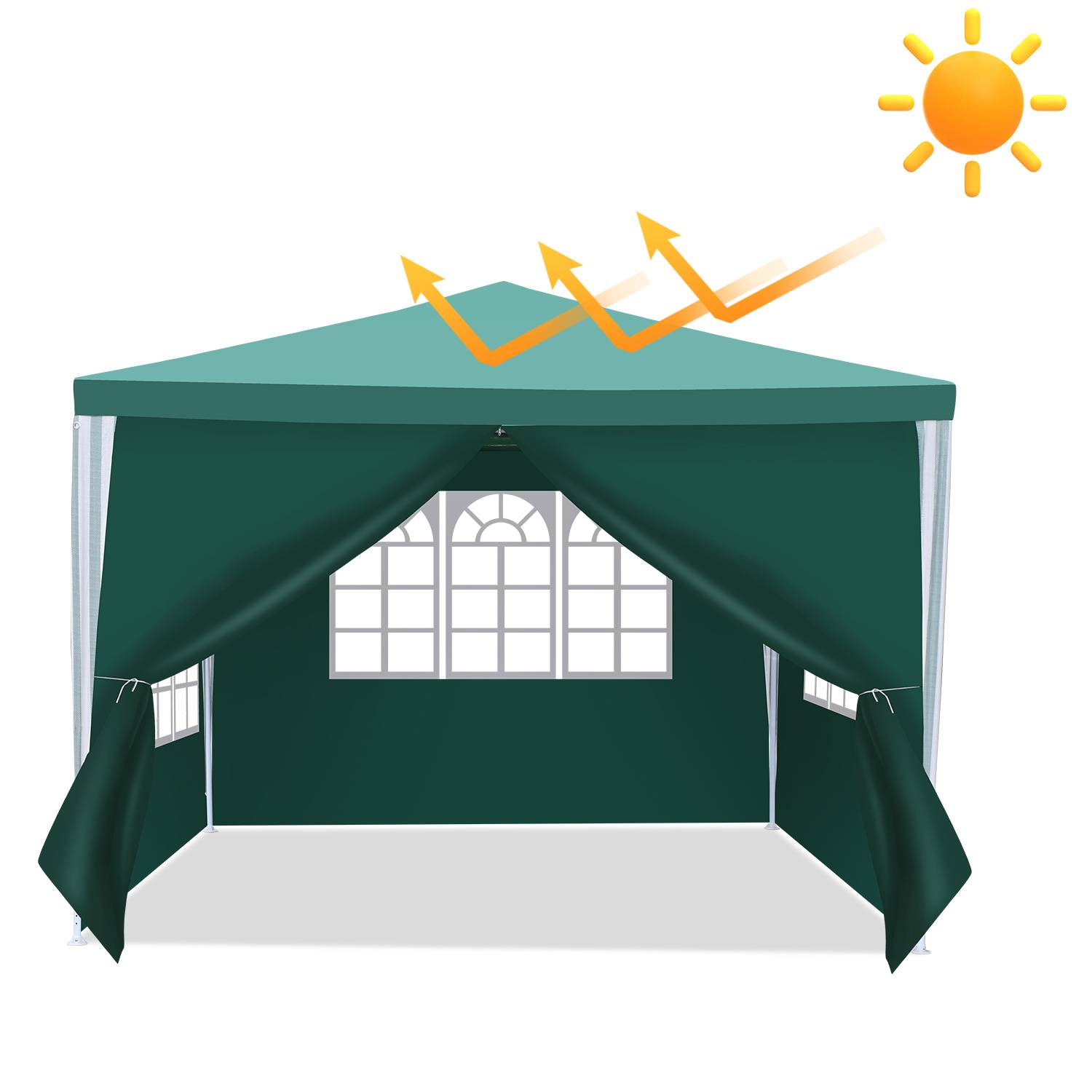 Gartenzelt 3x3m Pavillon mit PE Plane UV Schutz wasserdicht Festzelt für Terrasse und Outdoor Party Grün