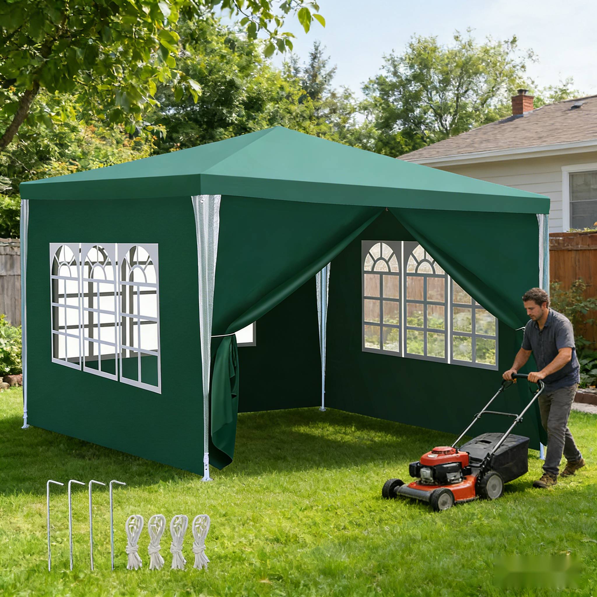 Partyzelt 3x3m Gartenzelt mit Fenstern und Seitenwänden wasserdichter Pavillon für Feiern im Freien Grün