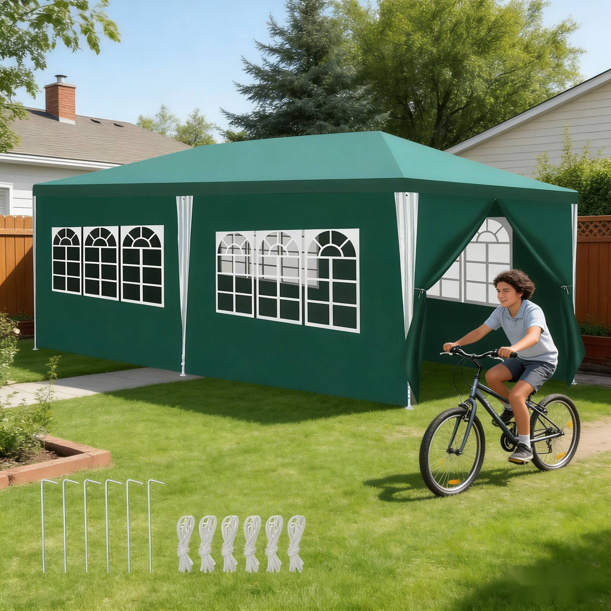 Partyzelt 3x6m Gartenzelt mit Fenstern und Seitenwänden wasserdichter Pavillon für Feiern im Freien Grün