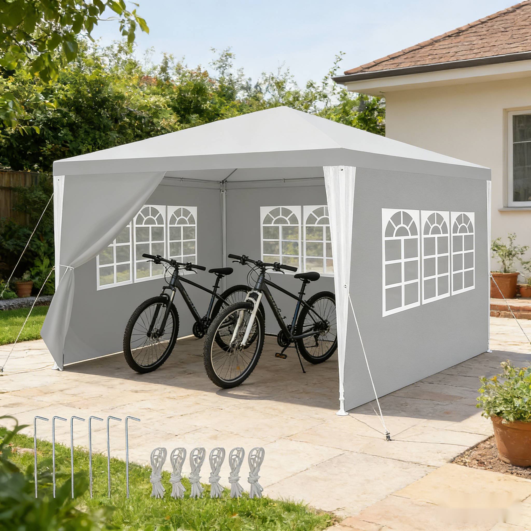 Pavillon 3x3m Partyzelt mit stabilem Metallrahmen wasserdichtes Gartenzelt für bis zu 3 Personen Weiß