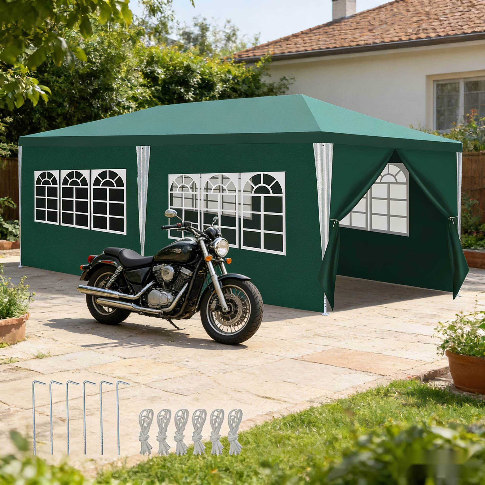 Pavillon 3x6m Partyzelt mit stabilem Metallrahmen wasserdichtes Gartenzelt für bis zu 3 Personen Grün