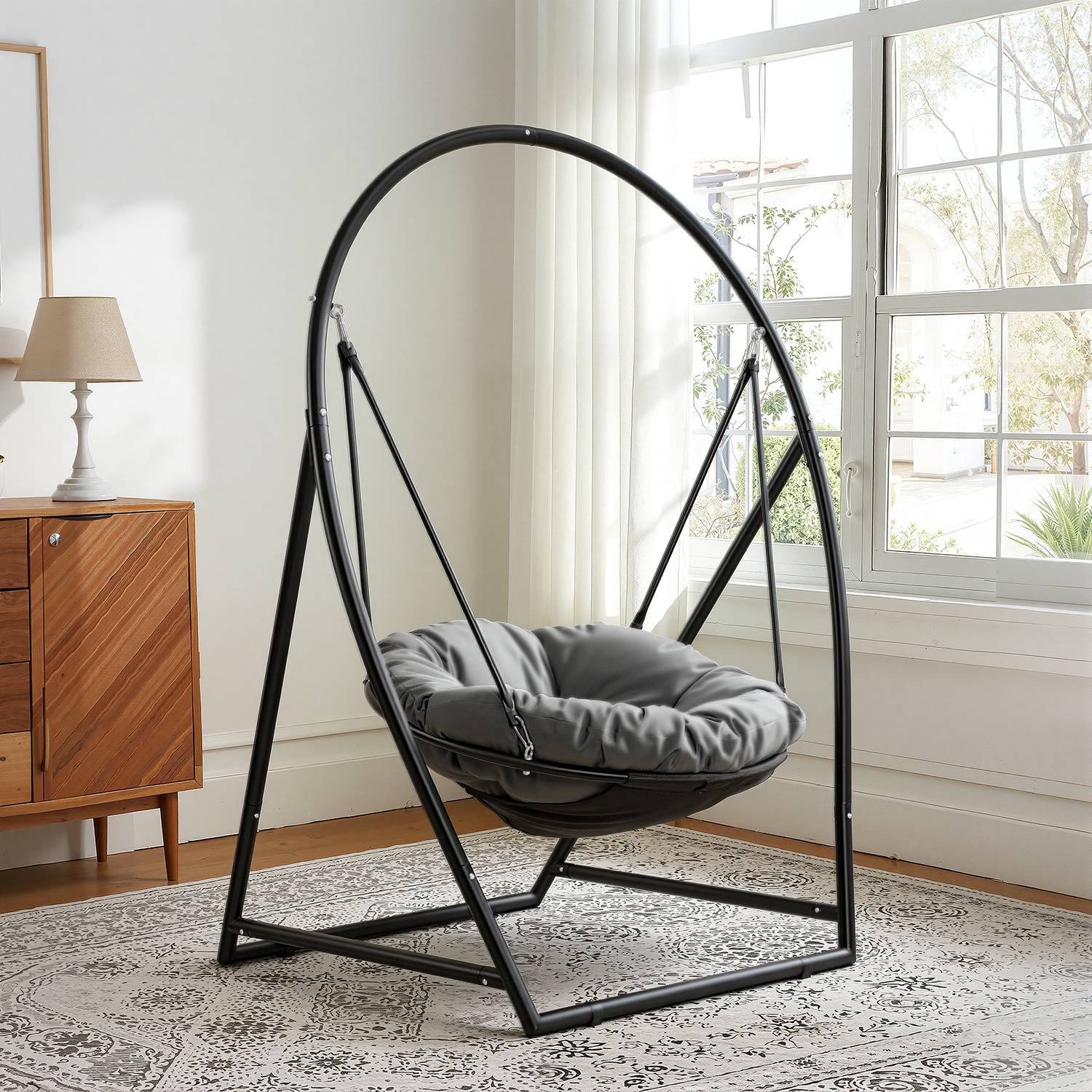 Hängesessel mit Gestell Kissen 150kg - Hängestuhl höhenverstellbar - Hängeschaukel Outdoor & Indoor - Korbhängesessel - Hängekorb Schaukel Garte