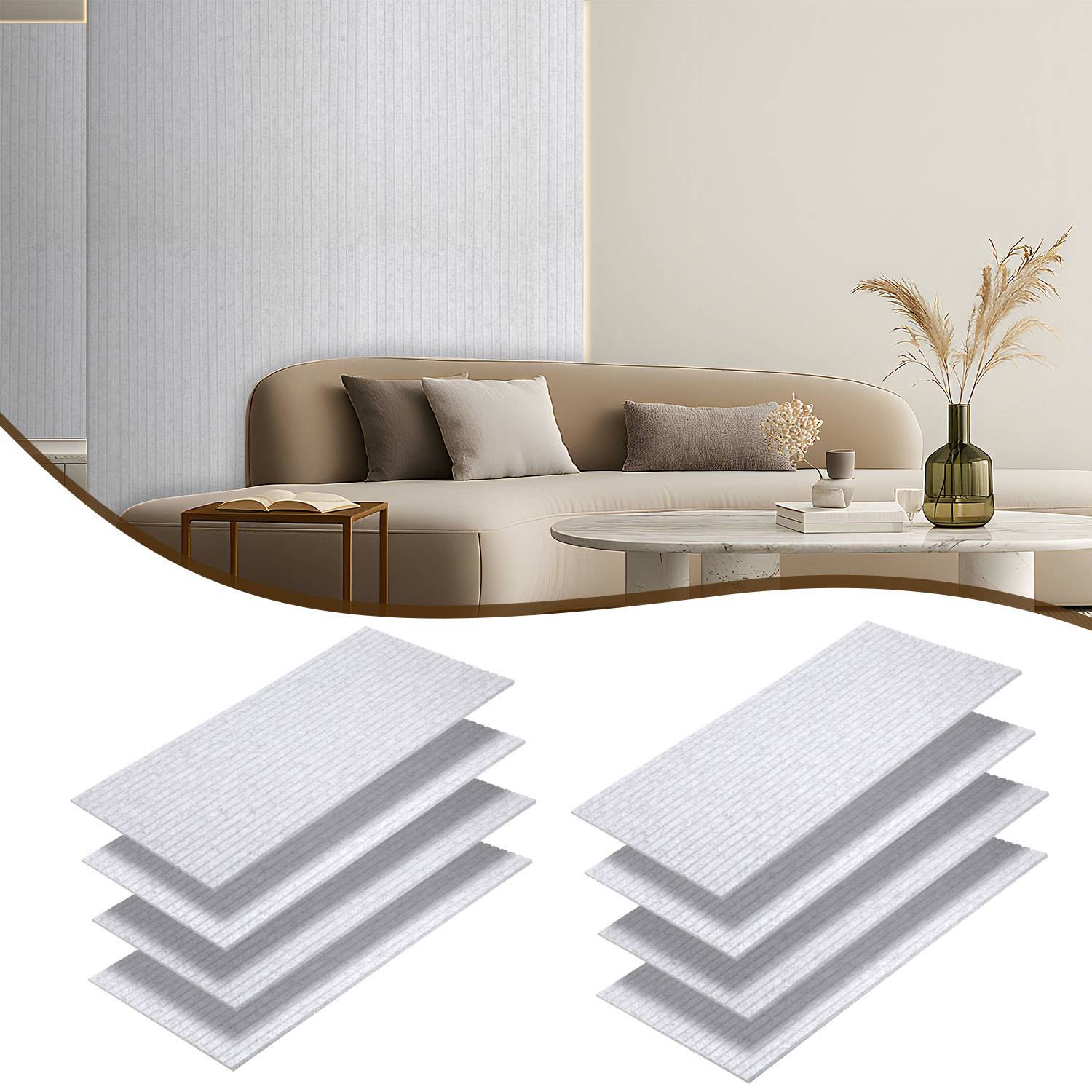 Akustikpaneele Filz Selbstklebend 8 Stück, 120 x 60 x 0,9 cm Schallabsorber Wandpaneele, Vertikale Rillen, Grau