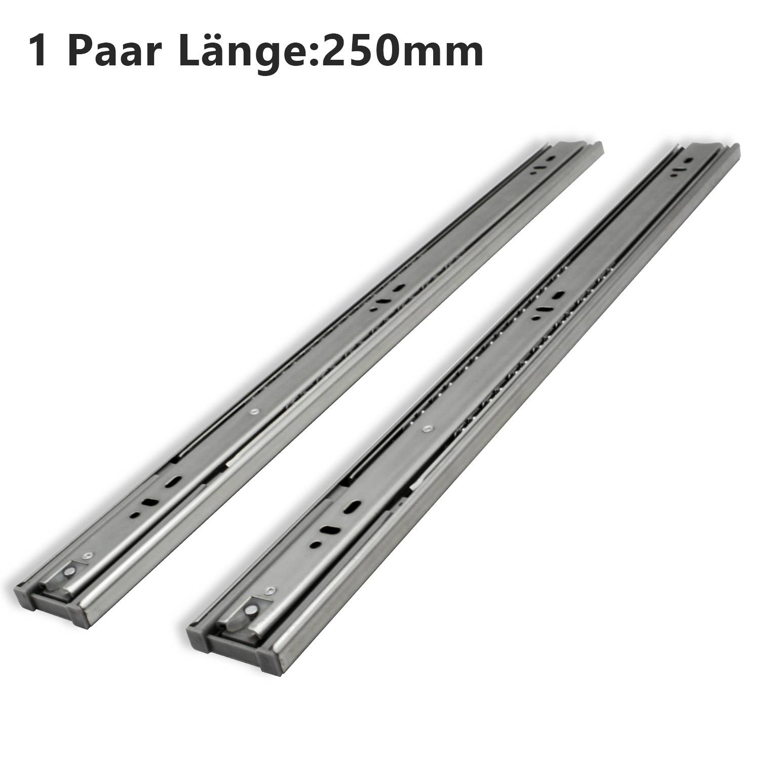 Schubladenschienen, 3-teilig Vollauszug mit Soft-Close & Selbsteinzug, 72 kg Tragkraft, kaltgewalzter Stahl Länge 250mm 4Paar