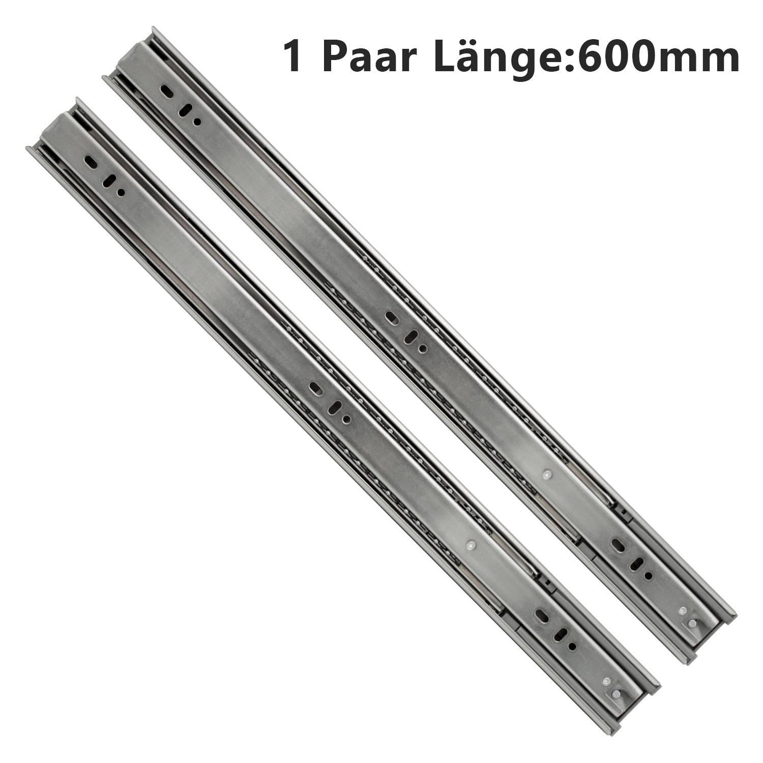 Schubladenschienen, 3-teilig Vollauszug mit Soft-Close & Selbsteinzug, 52 kg Tragkraft, kaltgewalzter Stahl Länge 600mm 1Paar