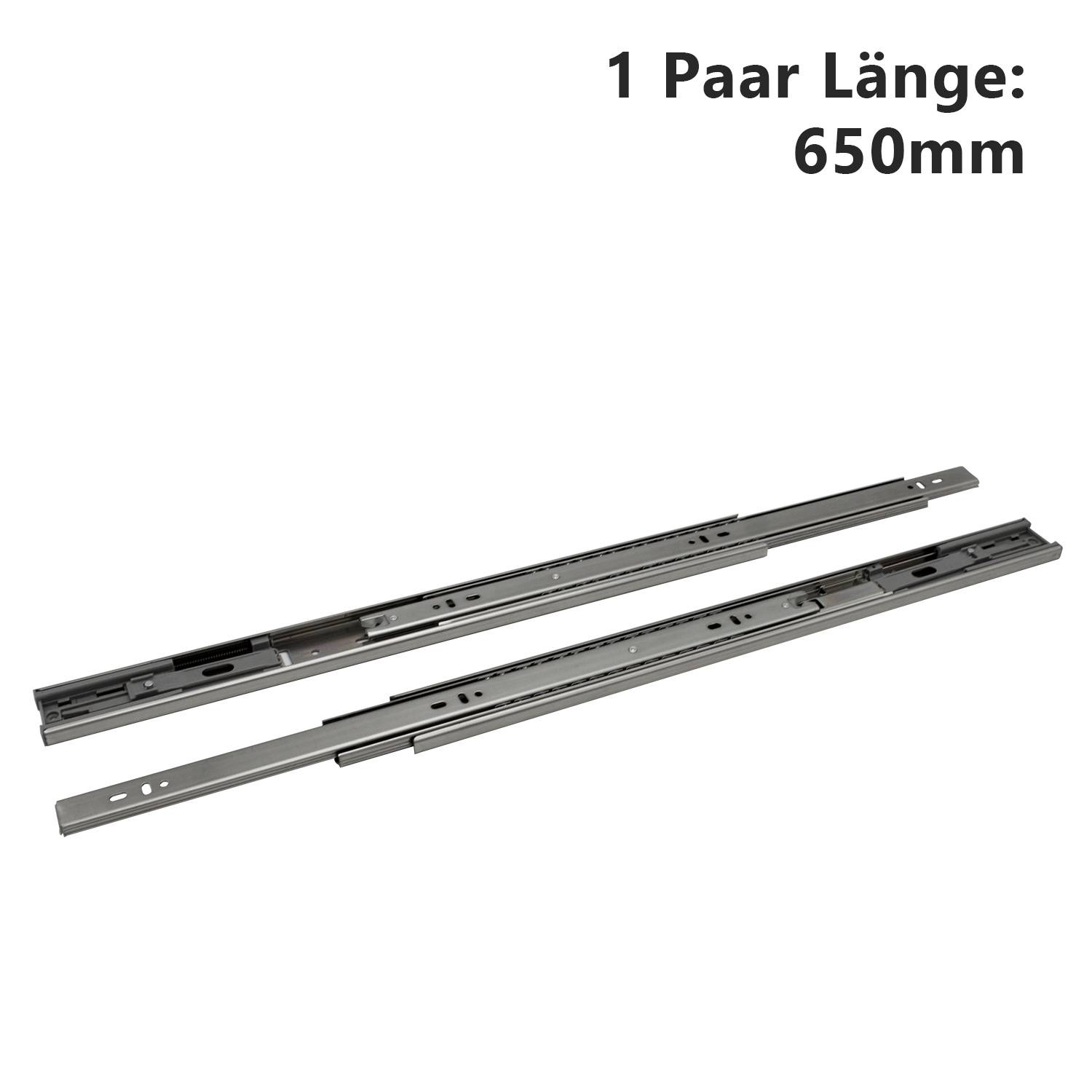 1Paar Schubladenschienen Vollauszug, robuste Teleskopschienen mit automatischem Selbsteinzug, Soft-Close, 45 kg belastbar, für Küche Bad Büro Läng