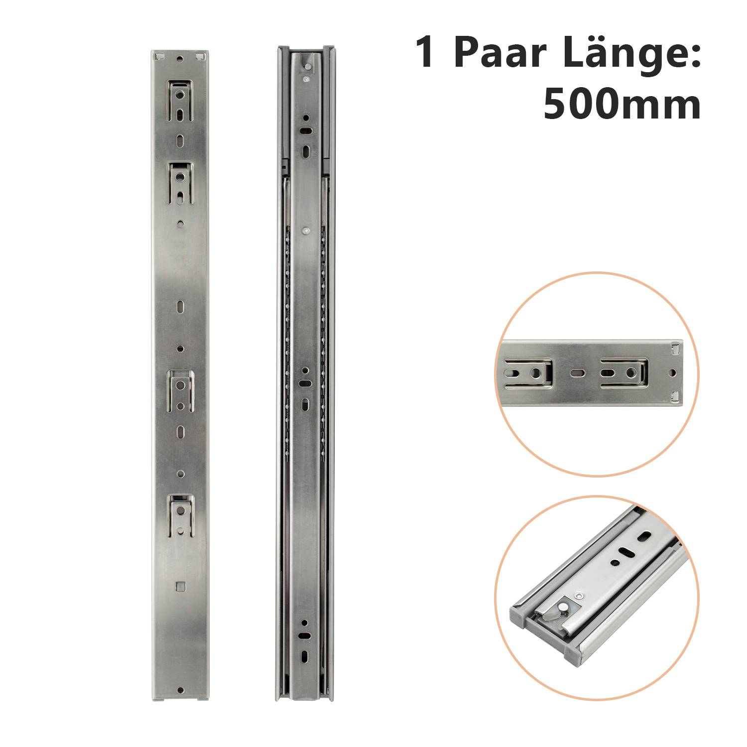 2Paar Schubladenschienen Vollauszug, robuste Teleskopschienen mit automatischem Selbsteinzug, Soft-Close, 45 kg belastbar, für Küche Bad Büro Läng