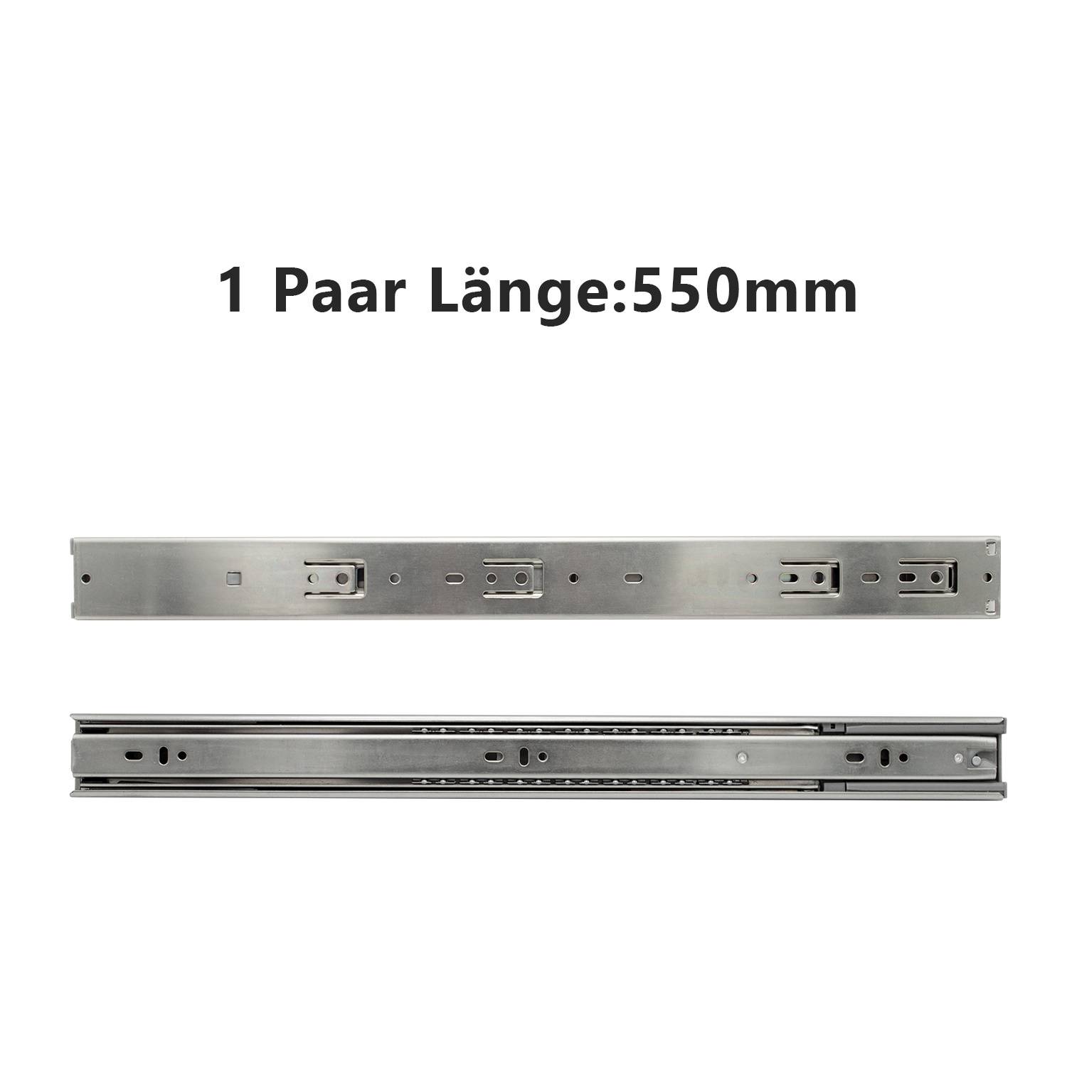 Schubladenschienen, 3-teilig Vollauszug mit Soft-Close & Selbsteinzug, 87 kg Tragkraft, kaltgewalzter Stahl Länge 550mm 5Paar
