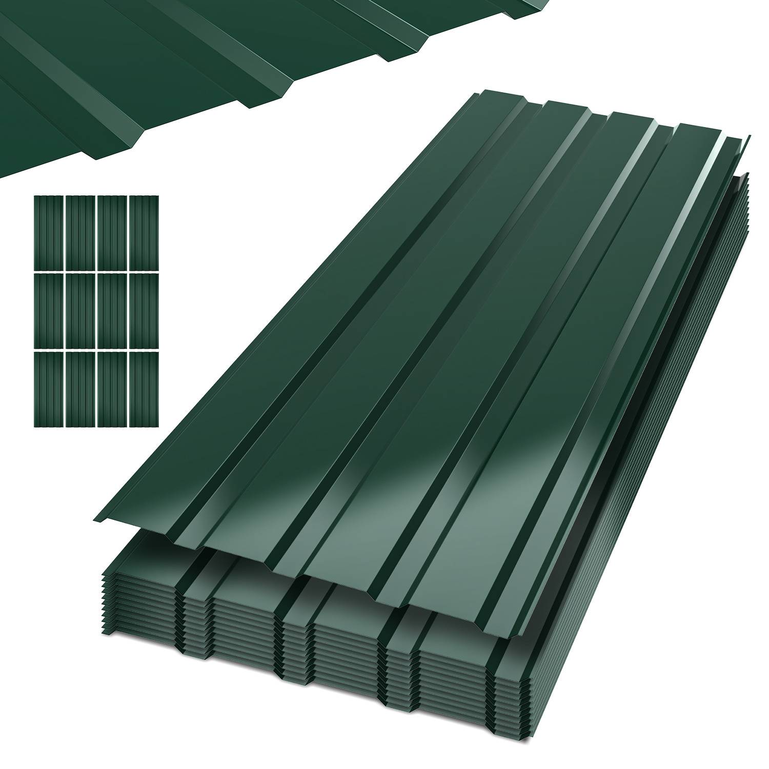 12x Profilblech Trapezblech Dachblech 115 x 45 cm, Verzinktes Stahlblech - Wellenprofil in Grün, Dachplatten für Dächer, Carports, Gartenhaus
