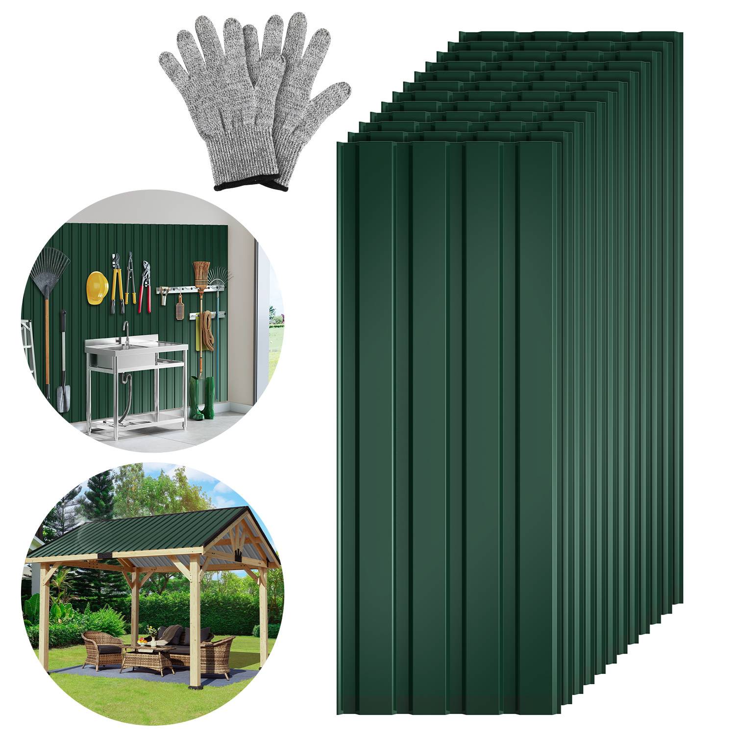 12x Profilblech Trapezblech Dachblech 115 x 45 cm, Verzinktes Stahlblech - Wellenprofil in Grün, Dachplatten für Dächer, Carports, Gartenhaus