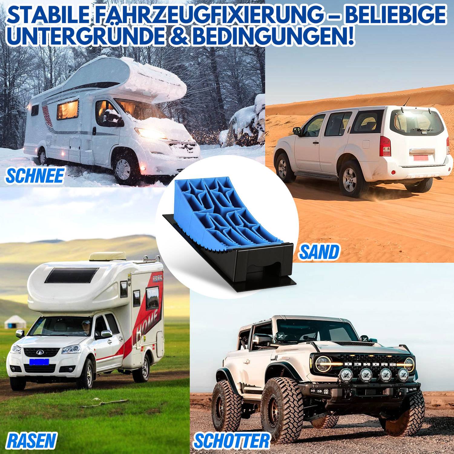 2er Set Auffahrkeile Wohnmobil Quadratprofil, HDPE Nivellierkeile für Wohnwagen Caravan PKW SUV, Camping Stufenkeile belastbar bis 13,5T