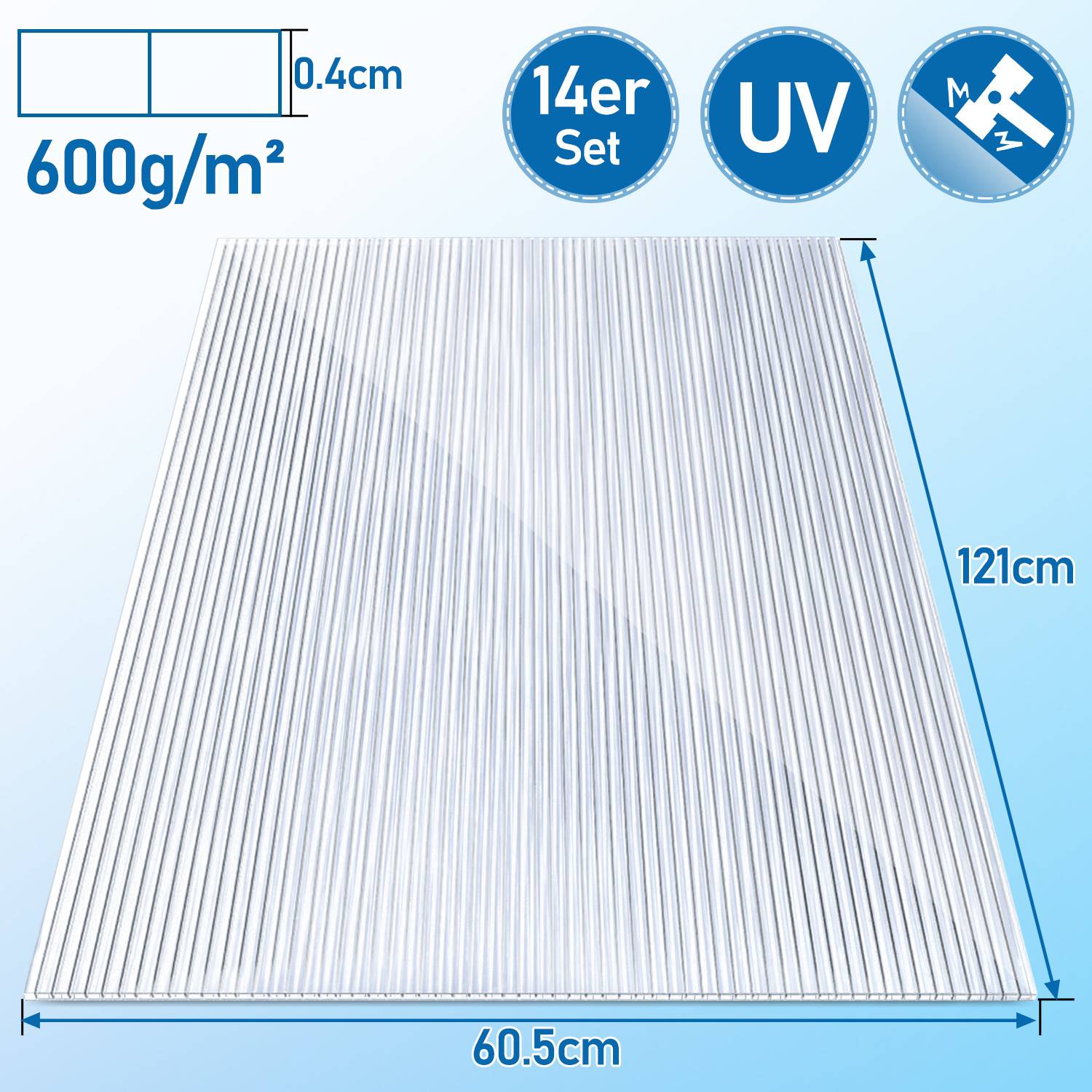 14x Polycarbonat Hohlkammerplatten 4mm Transparent UV Gewächshaus 10,25m²