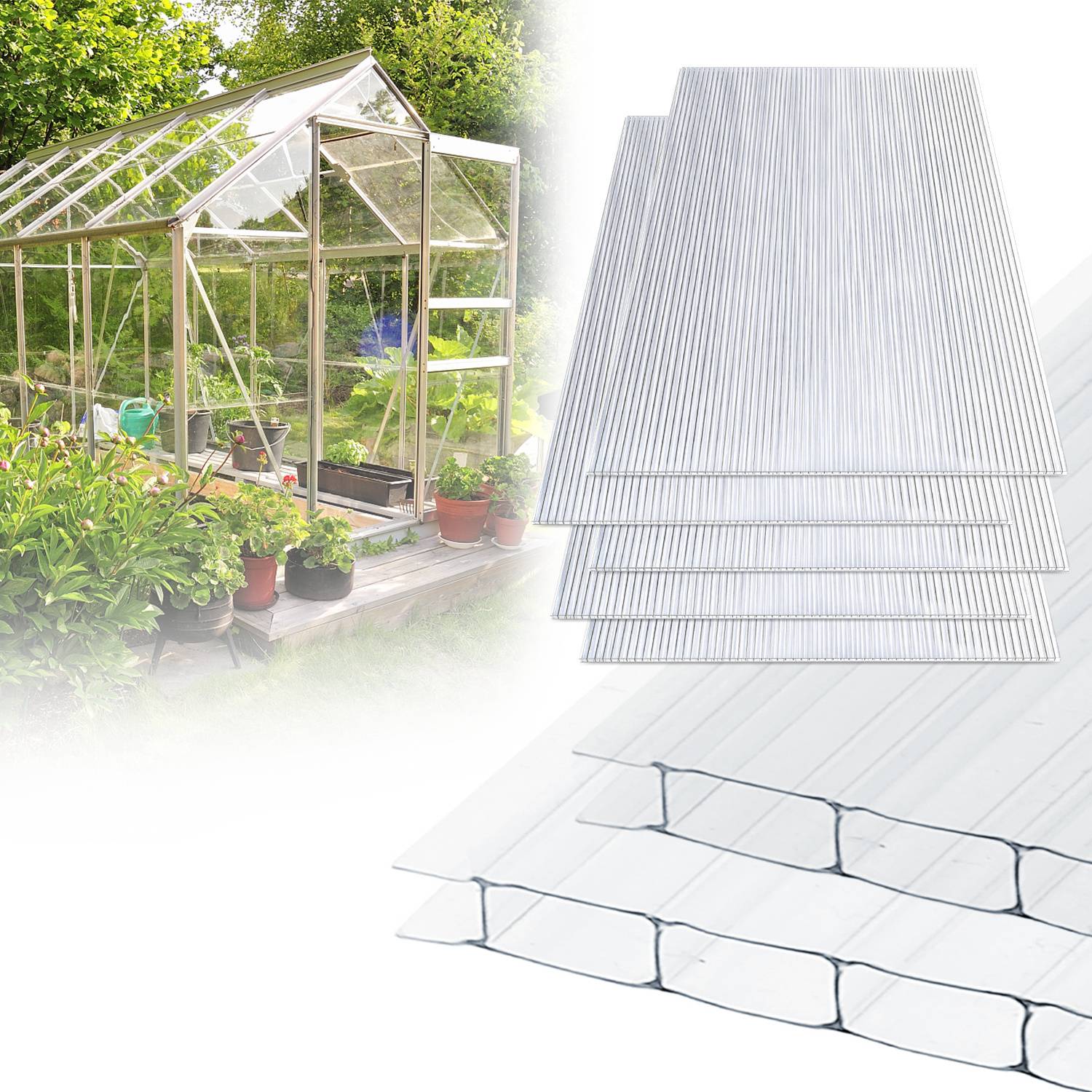 10x Polycarbonat Hohlkammerplatten 8mm Transparent UV Doppelstegplatten 7,32m²