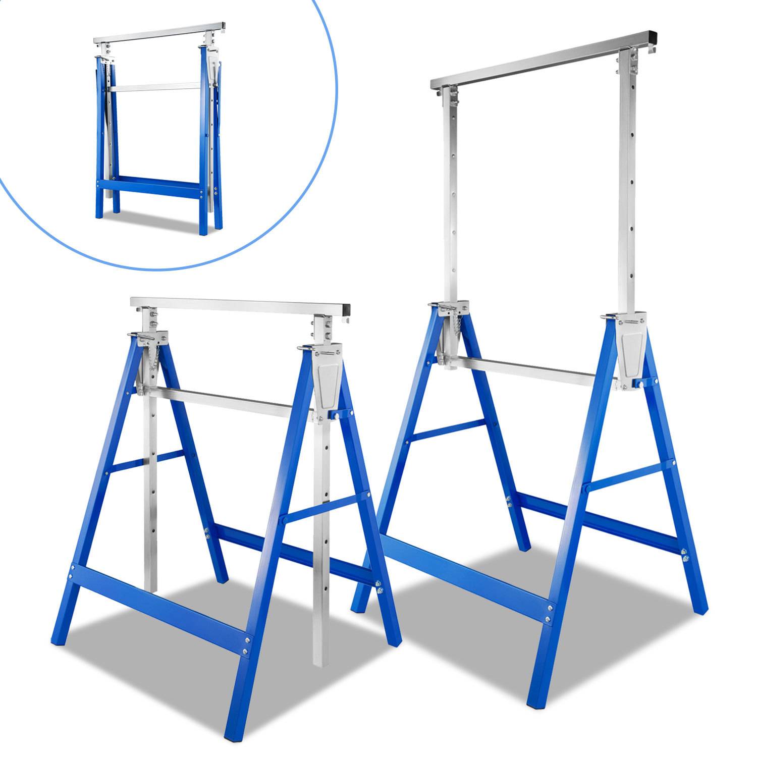 2er Set Arbeitsbock 7-fach höhenverstellbar 80-130 cm Klappbock aus Stahl Blau