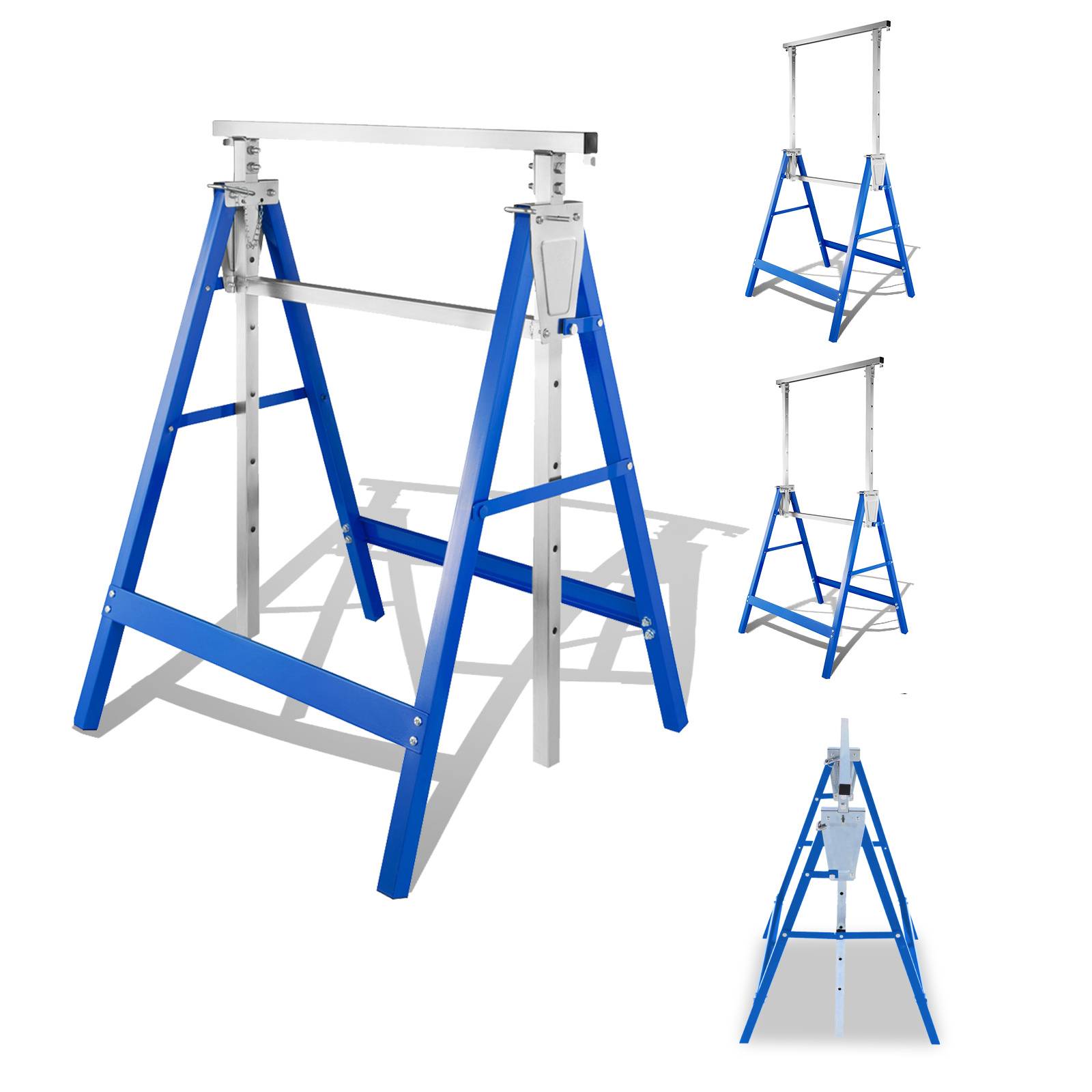 4er Set Arbeitsböcke 7-fach höhenverstellbar 80-130 cm Klappböcke aus Stahl Blau