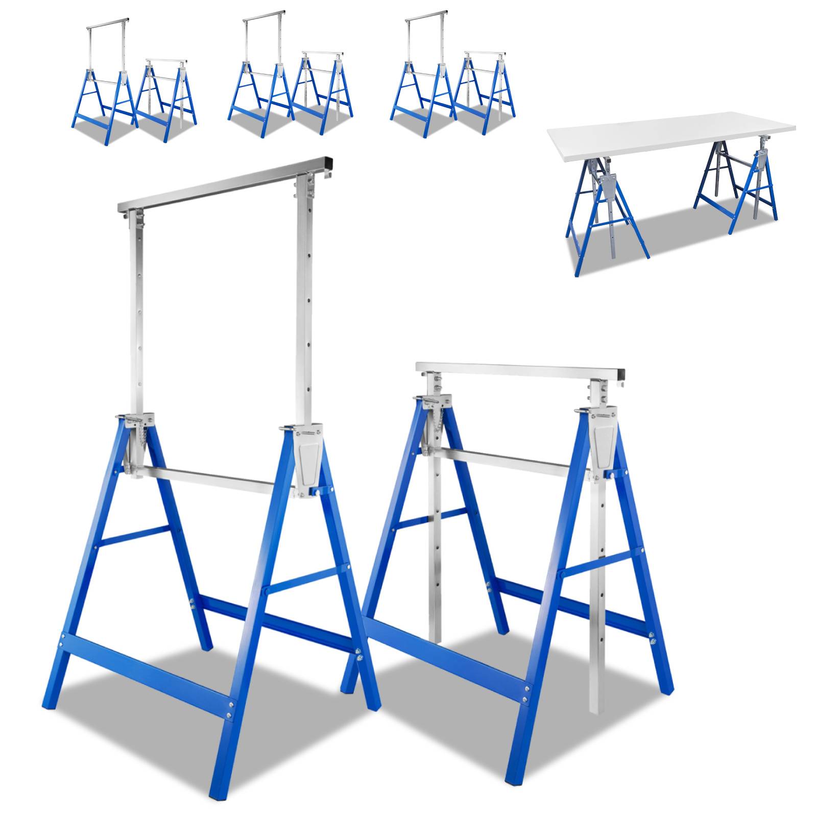 6er Set Arbeitsböcke 7-fach höhenverstellbar 80-130 cm Klappböcke aus Stahl Blau