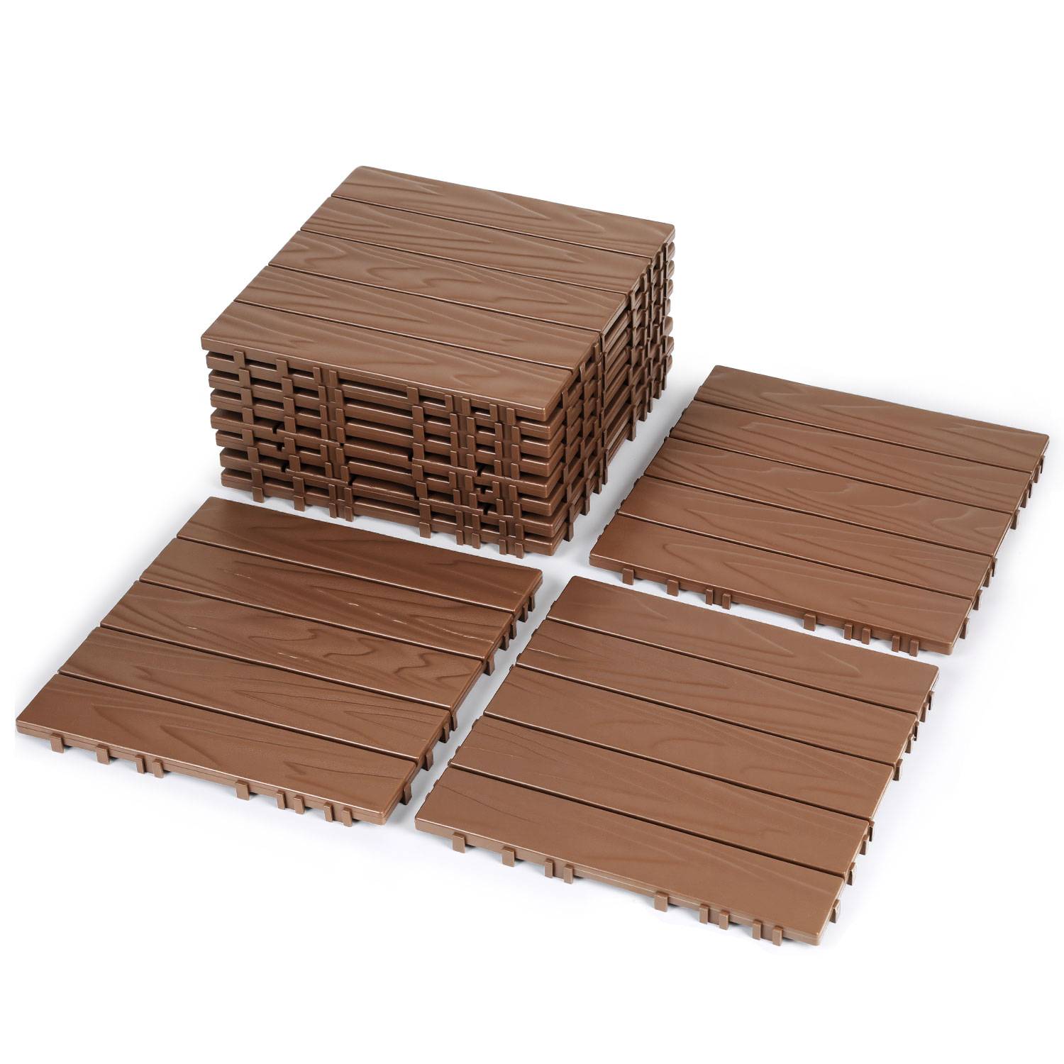 Kunststoff-Bodenfliesen 110 Stück 30x30x2 cm Klickfliesen Terrasse Balkon Rotbraun 5er-Reliefmuster