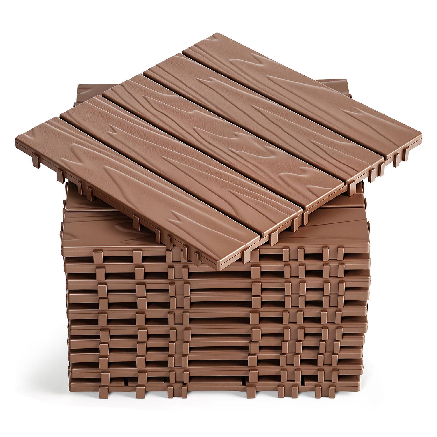 Kunststoff-Bodenfliesen 22 Stück 30x30x2 cm Klickfliesen Terrasse Balkon Rotbraun 5er-Reliefmuster