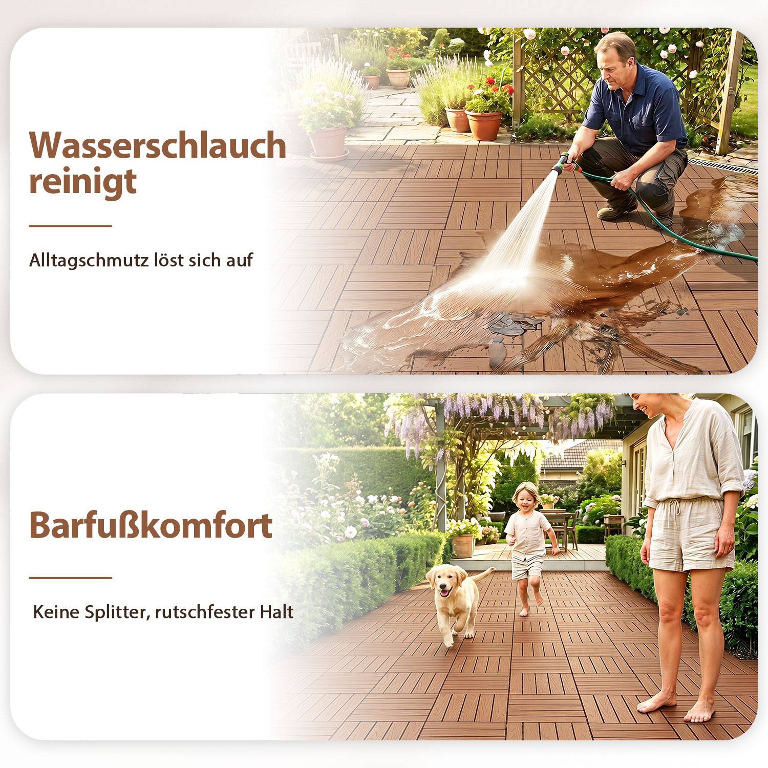 Kunststoff-Bodenfliesen 99 Stück 30x30x2 cm Klickfliesen Terrasse Balkon Rotbraun 5er-Reliefmuster