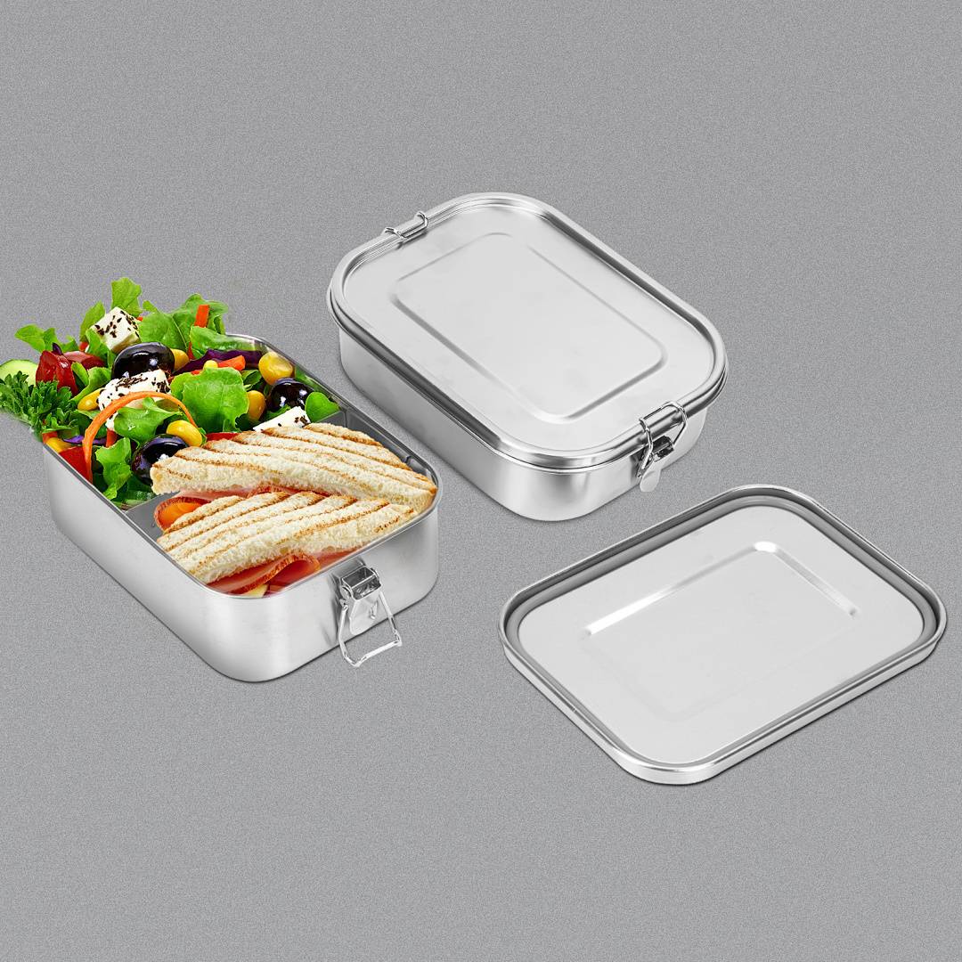 Auslaufsichere Brotdose aus Edelstahl, Lunchbox mit festem Verschluss und Fächern 800ml