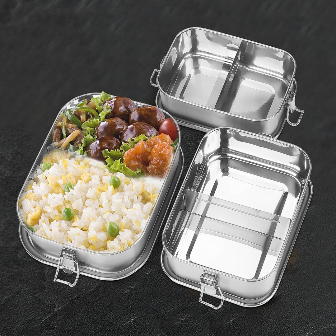 Auslaufsichere Brotdose aus Edelstahl, Lunchbox mit festem Verschluss und Fächern 800ml+1200ml