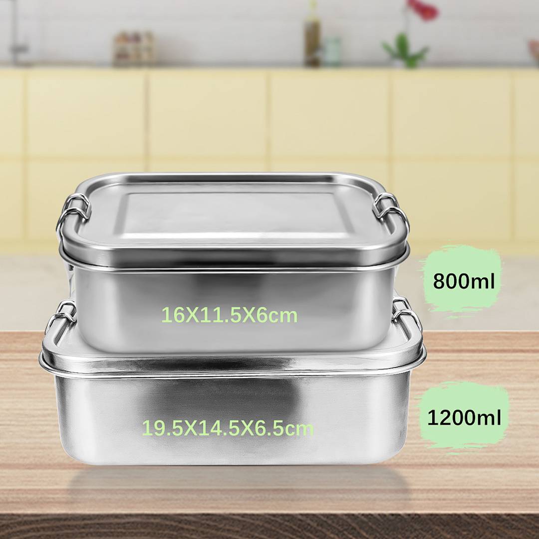 Auslaufsichere Brotdose aus Edelstahl, Lunchbox mit festem Verschluss und Fächern 800ml+1200ml
