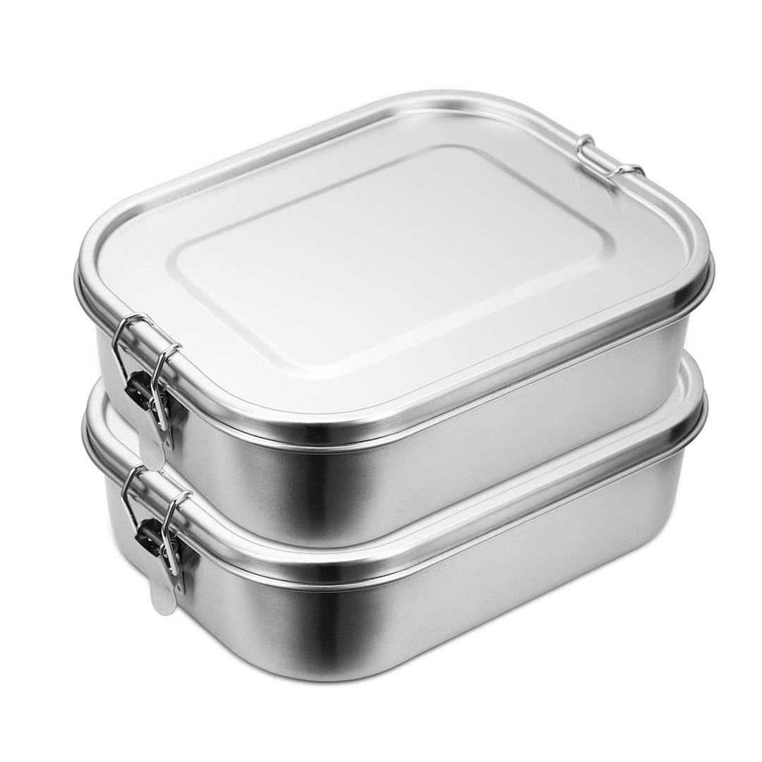 Auslaufsichere Brotdose aus Edelstahl, Lunchbox mit festem Verschluss und Fächern 800ml+1200ml