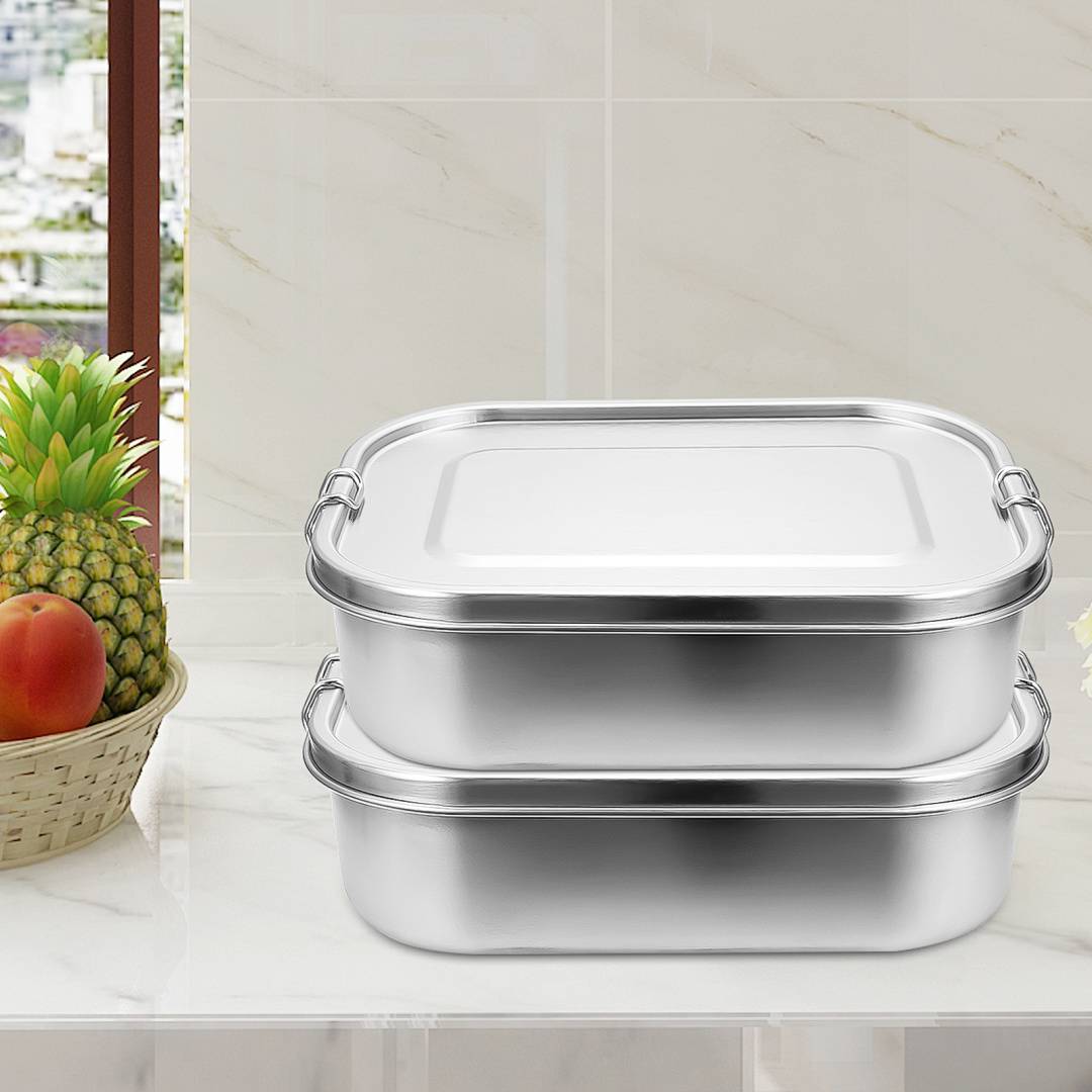 Auslaufsichere Brotdose aus Edelstahl, Lunchbox mit festem Verschluss und Fächern 800ml+1200ml