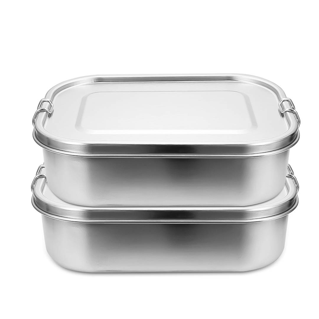 Auslaufsichere Brotdose aus Edelstahl, Lunchbox mit festem Verschluss und Fächern 800ml+1200ml