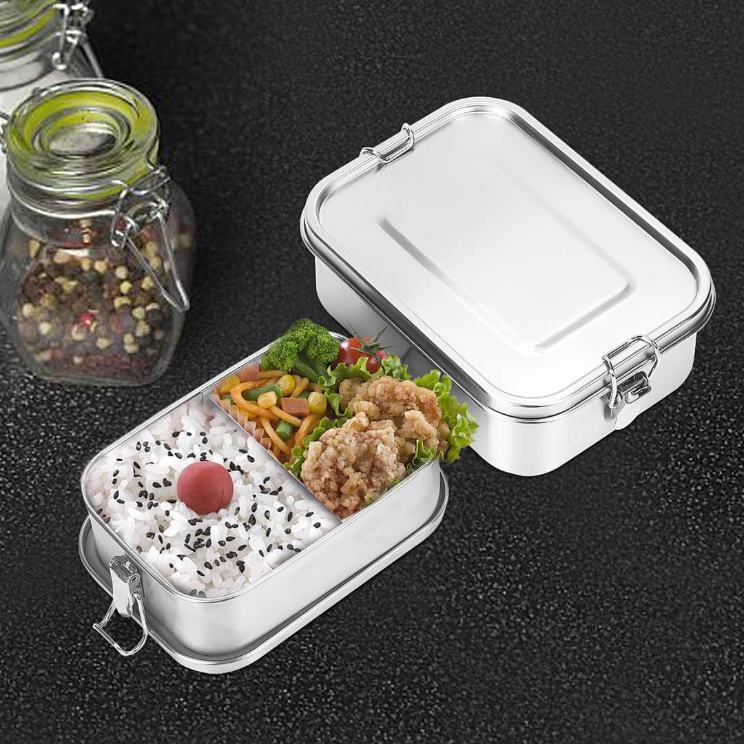 Auslaufsichere Brotdose aus Edelstahl, Lunchbox mit festem Verschluss und Fächern 800ml+1400ml